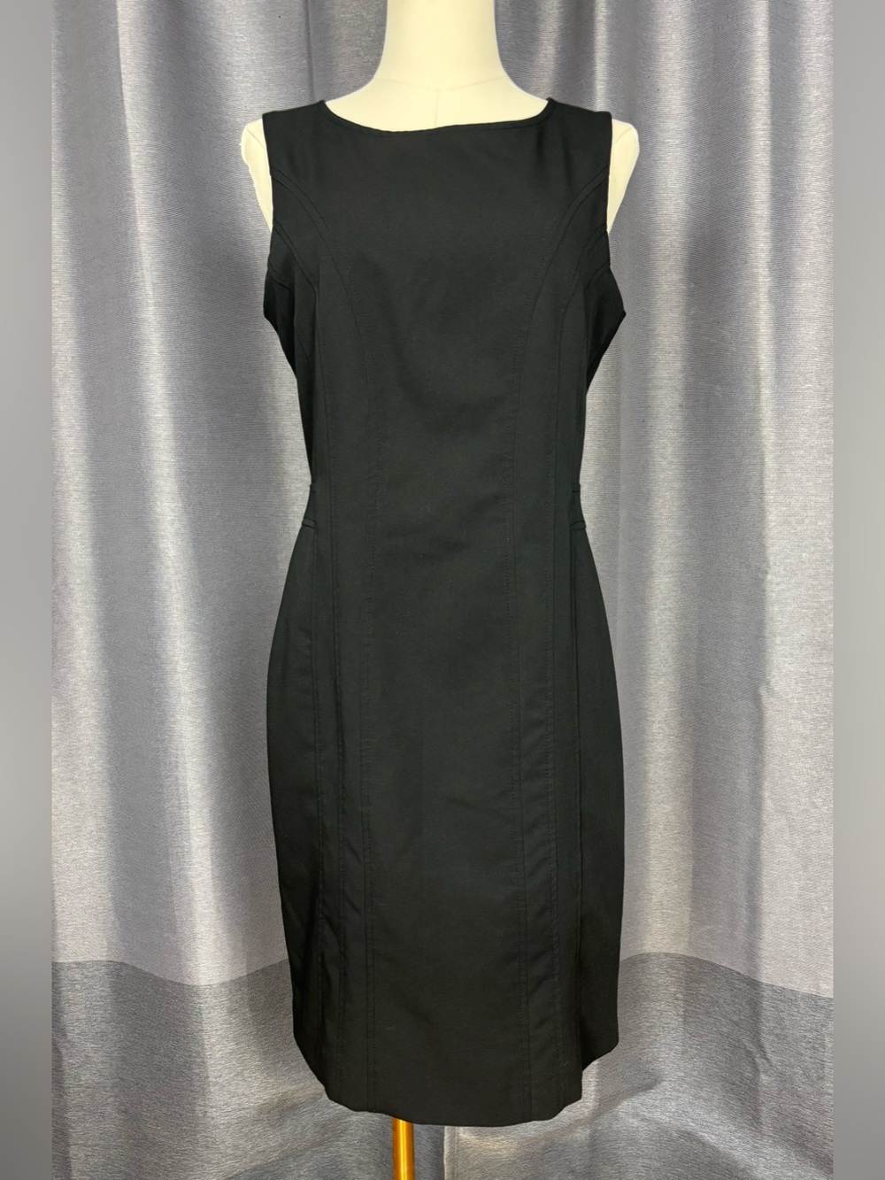 Chopin Roma Elegant Black Sleeveless Midi Sheath Dress M